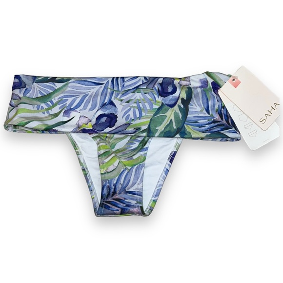 NEW SAHA White/Blue & Purple Floral Foldable High Waist Bikini Bottoms Womens XS - Picture 2 of 12